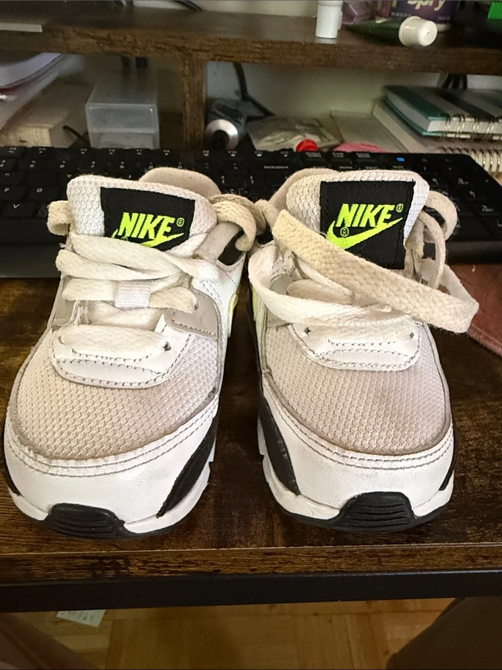 Nike Kids Cream & Black Sneakers with Neon Logo
